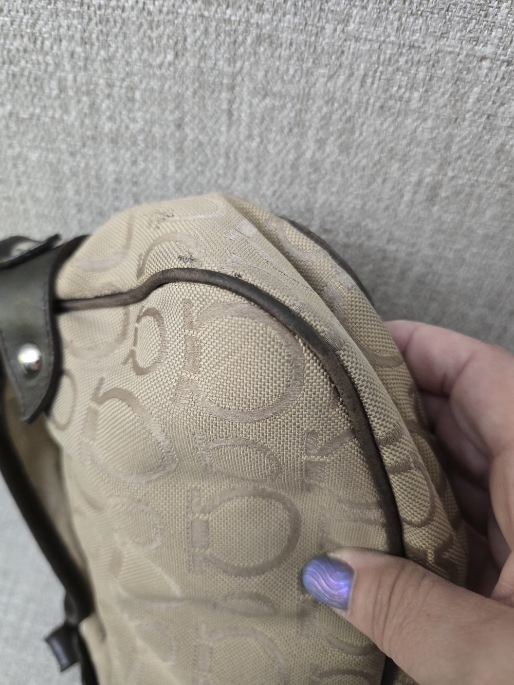 Vintage Salvatore Ferragamo Gancini Monogram Canvas Satchel Bag - Picture 6 of 11